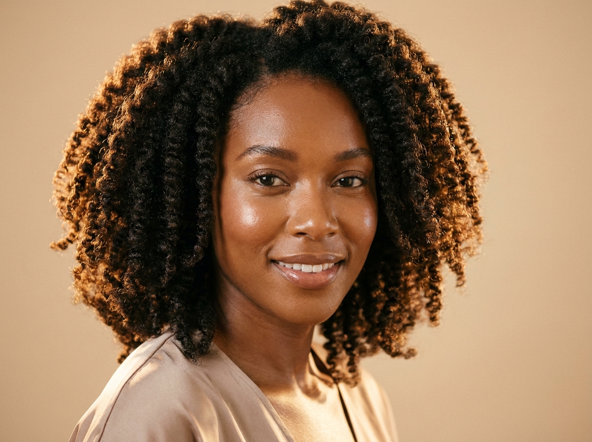 Woman with shiny, healthy 4C coils